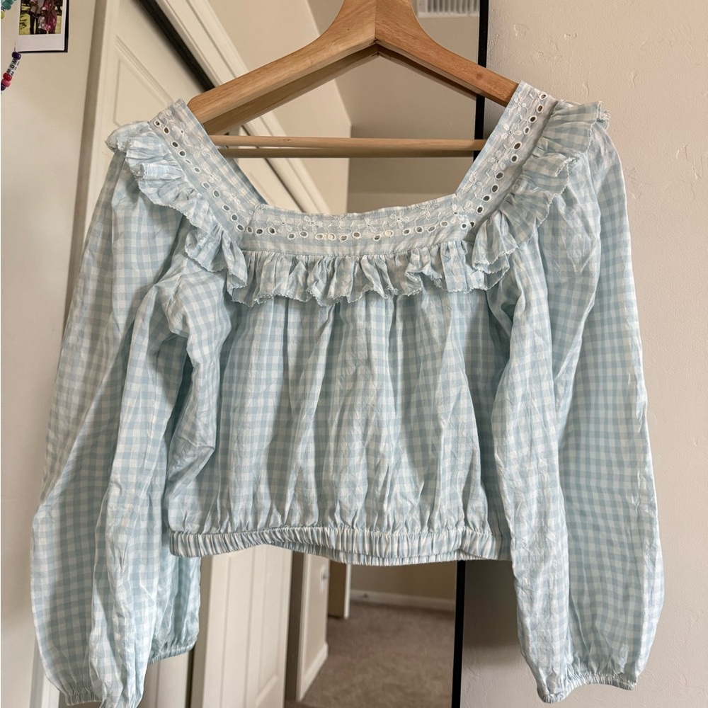 Christy Dawn Light Blue Gingham Blouse - Picture 4 of 4